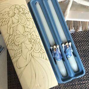 NEW vintage Avon heavenly angels ceramic pillar candle huggers with white scente